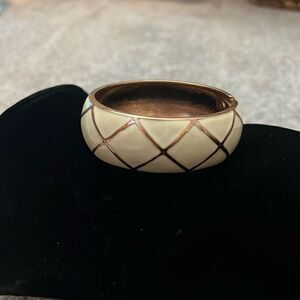 NWOT Premier Designs Off-White Enamel and Rose Gold Bangle Cuff Bracelet